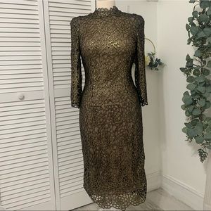Janique K6411 Gold and Black Cocktail High-neck Dress